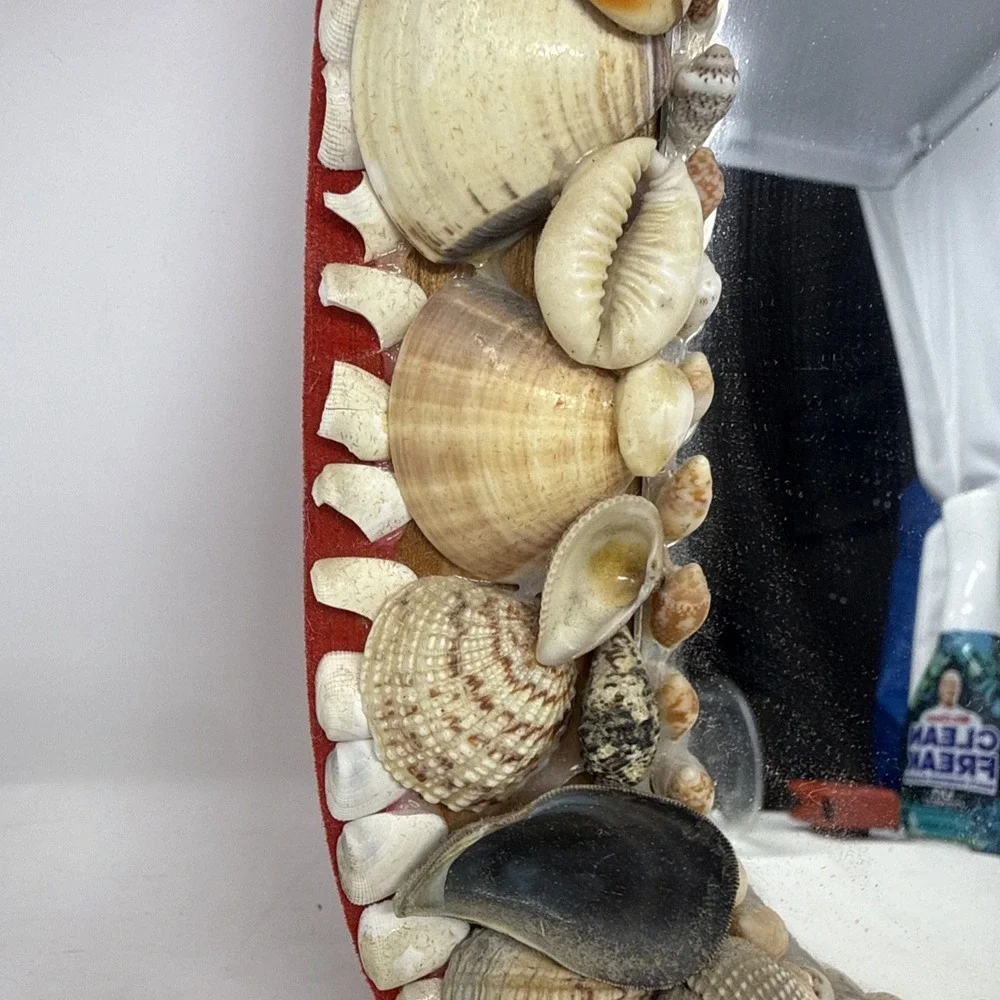 Vintage Oval Seashell Frame Wall Mirror 11.5X8.75 In Beach Damage Areas